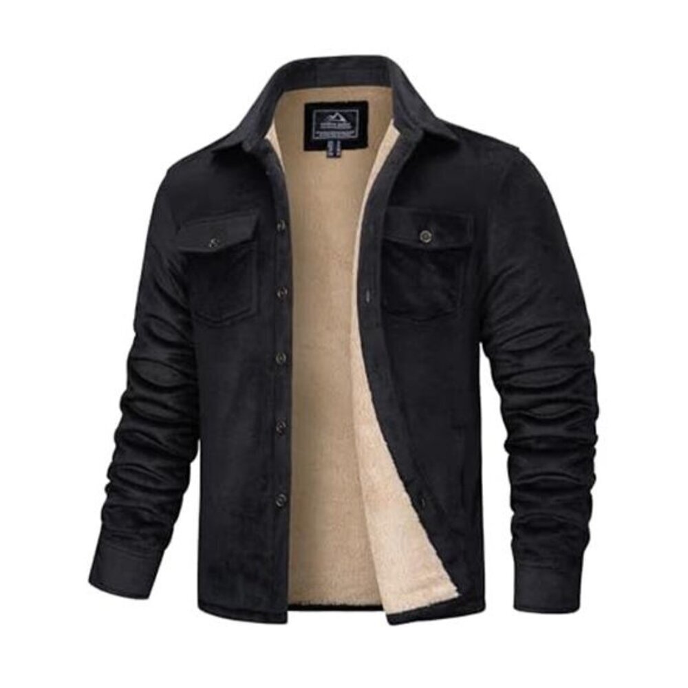 Cozy Flannel Shirt Jacket Fleece Lined Long Sleeve Men's Winter Coat